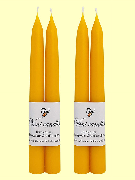 100% Pure Canadian Beeswax Taper Candles (7/8” x 8"), Two Pairs (4 Candles)