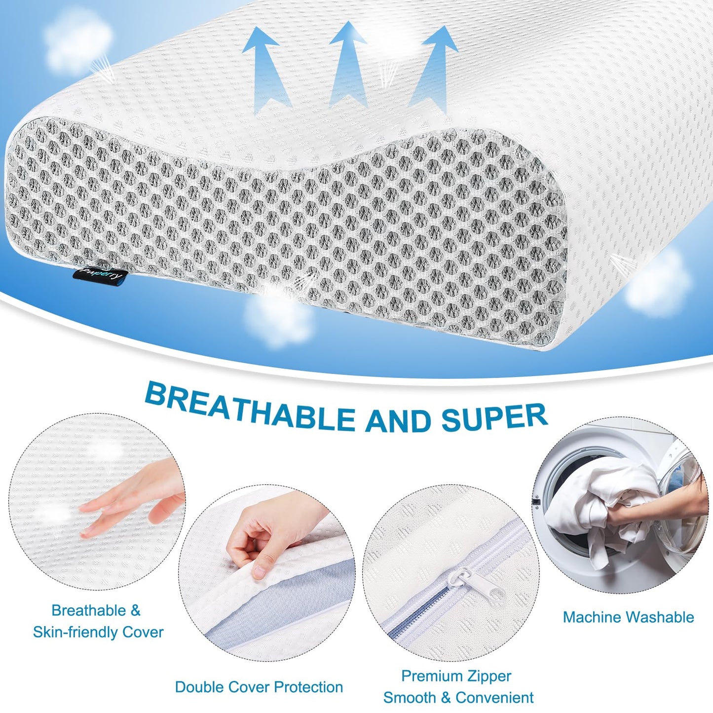 Pwperry Cervical Neck Pillow, Contour Memory Foam Pillows Neck Pillow for Sleeping, Ergonomic Pillow for Side Back Stomach Sleeper, Neck and Shoulder Pain