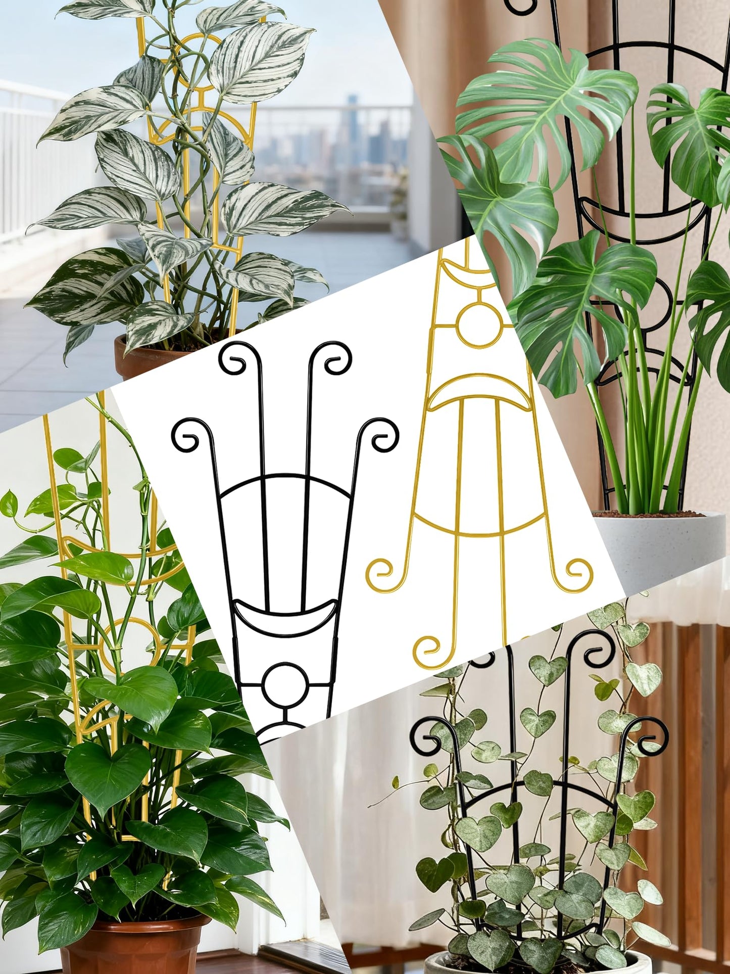 2 Pack Large Metal Trellis for Potted Plants, 33 Inch Monstera Plant Support Stakes for Indoor Climbing Plants, Expandable Garden Pothos Vine Snake Climber Outdoor(Gold)