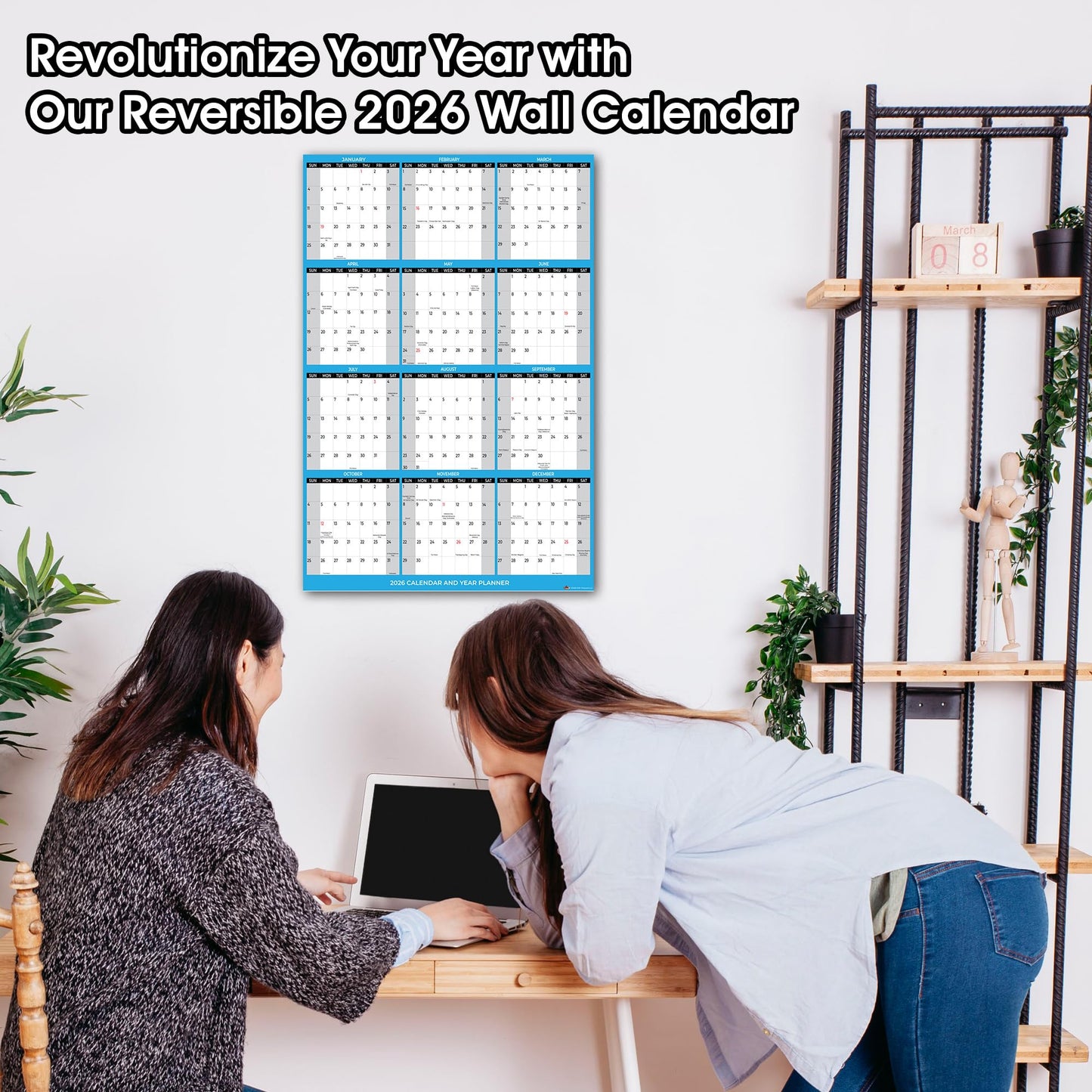 2026 Wall Calendar Large Size 24" x 36", Paper Folded 12 Month Annual Yearly Wall Planner, Reversible, Horizontal/Vertical
