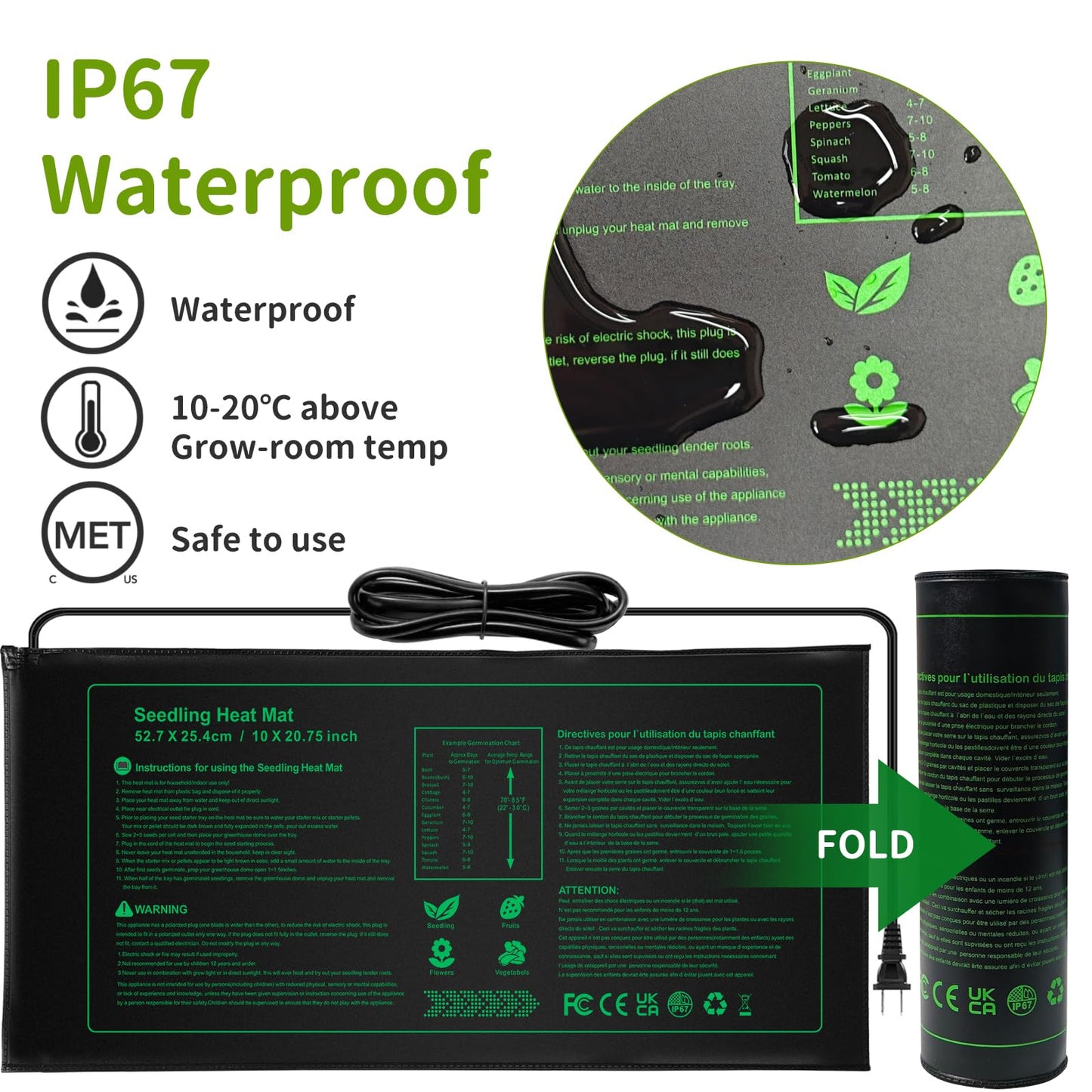 Seedling Heat Mat, NAMO-TEK Durable Waterproof Seed Germination Heating Mat, Warm Hydroponic Heating Pad