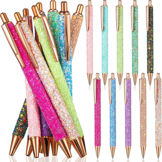 BERNOI 10 Pack Glitter Bling Ballpoint Pens Set Sparkly Metal Pens Retractable Sequins Fancy Pens for Women Supplies Black Ink Medium Point 1.0 mm for Birthday Wedding Office School Home Multicolor