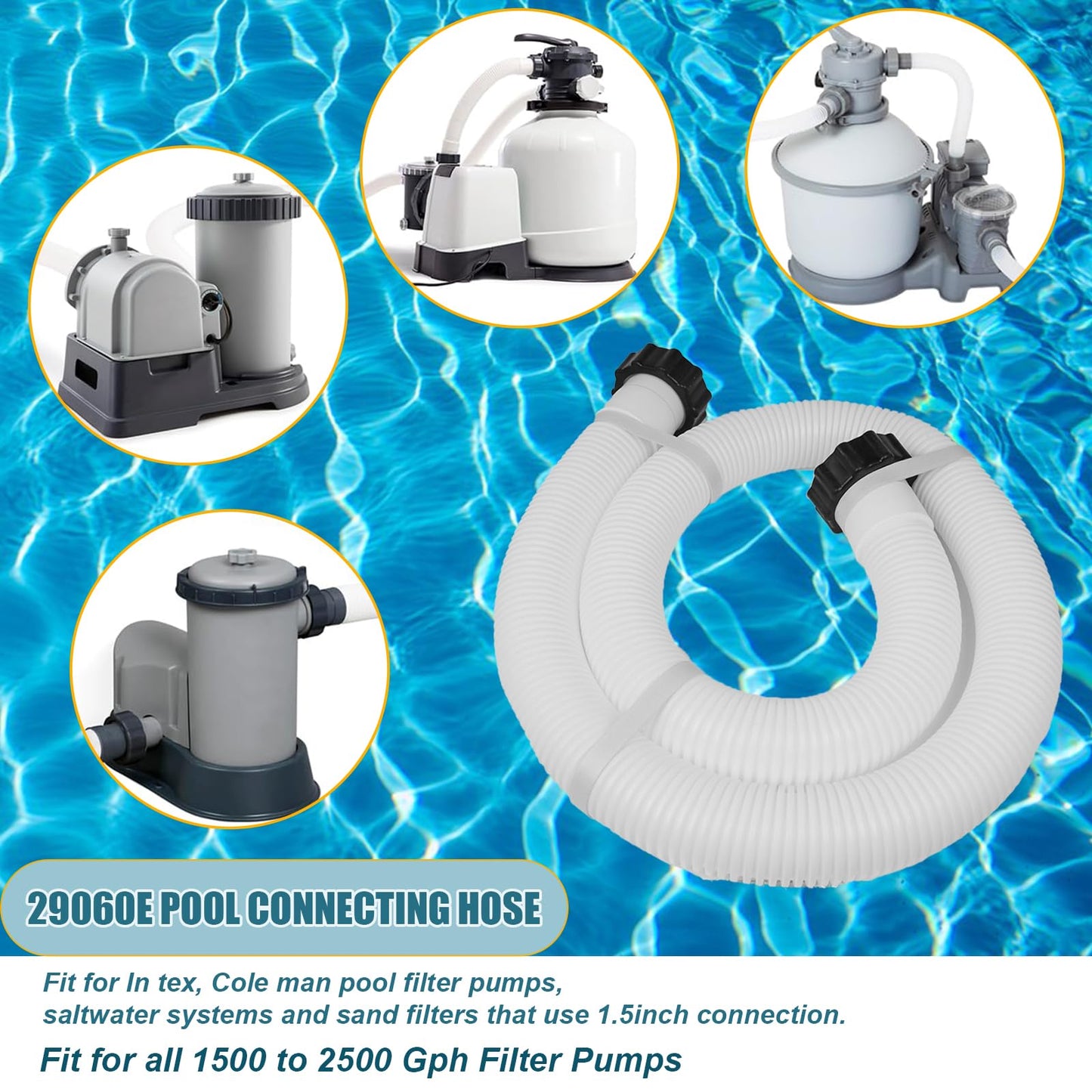 2Pcs Pool Hoses for Above Ground Pools 1 1/2 Inch Diameter 59" Long Pool Pump Hose Replacement Filter Pump Hose Accessories