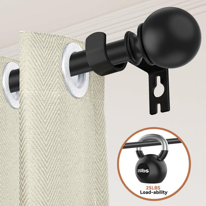 Poskena Curtain Rods for Windows 66 to 120” - 5.5 to 10 Feet - Black - Stainless Steel - Smooth Finish