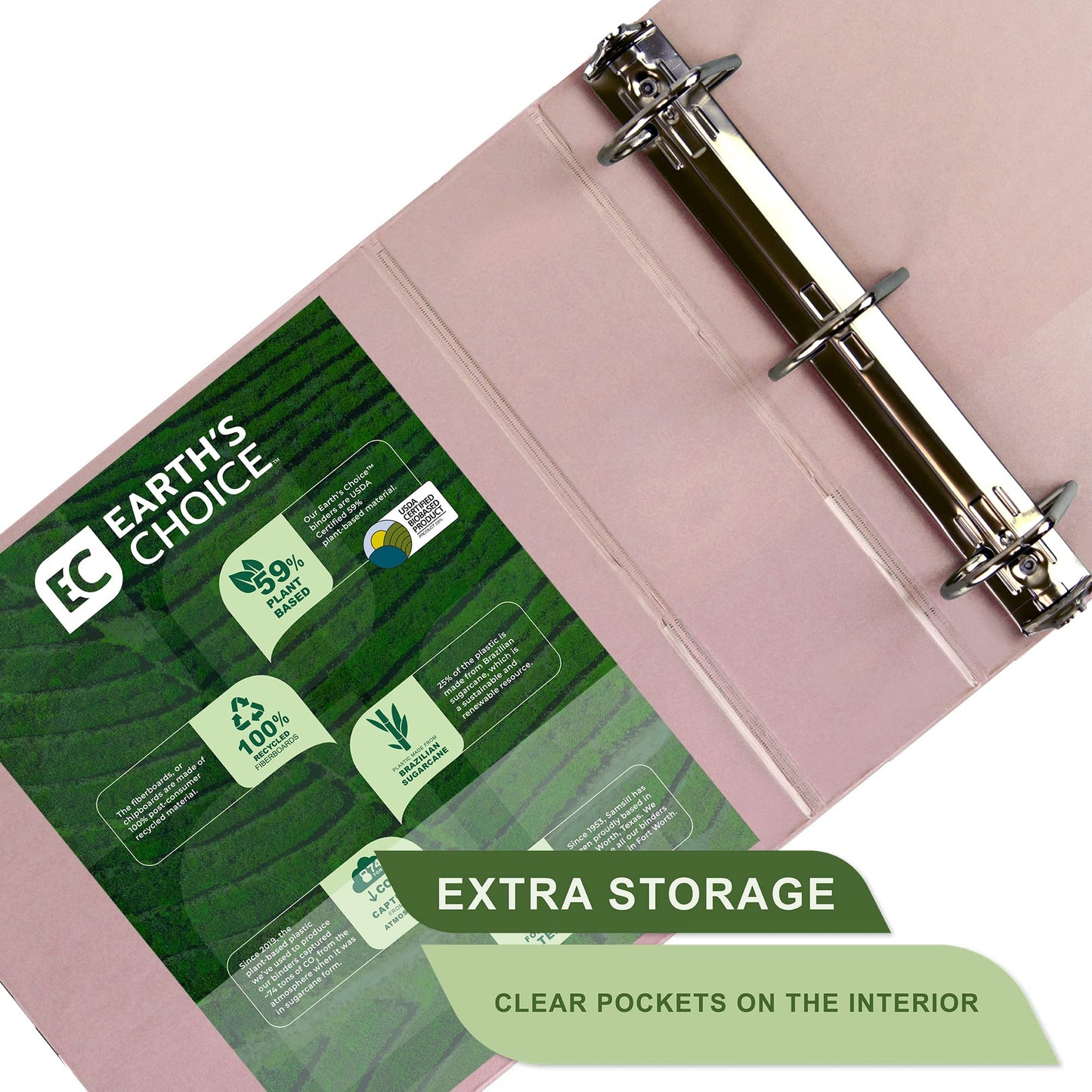 Samsill Plant-Based 3 Inch Durable D-Ring, Made in USA, View Binder, Eco-Friendly, USDA Certified Biobased, 2 Pack, Rose