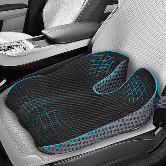 Car Seat Cushion, Memory Foam Car Wedge Seat Cushion for Driving, Height Booster & Posture Support, 4D Mesh Seat Pad with Adjustable Straps - Universal Fit for Office/Vehicle