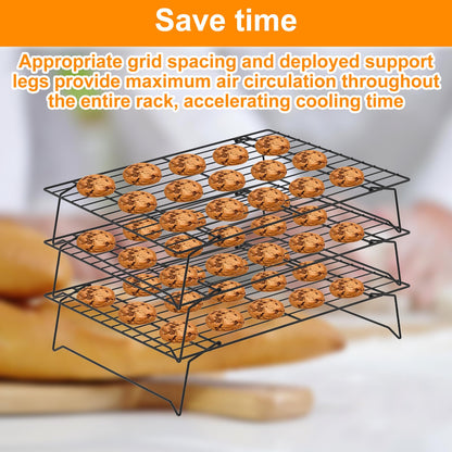 Abizarch 3-Tier Cookie Cooling Rack, 13.4“x9.4" Stackable Iron Baking Cooling Rack,Cooling Rack for Baking, Foldable Wire Cooling Rack Space Saving for Cupcakes Pies Cookies Gadgets