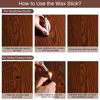 SEISSO Wood Filler Sticks, Furniture Wax Crayons for Scratches, 10 Pcs Wood Floor Repair Wax Filler Sticks, Touch Up Wax Sticks Repair Kit for Scratches, Holes, Floor, Laminate, Carpenters
