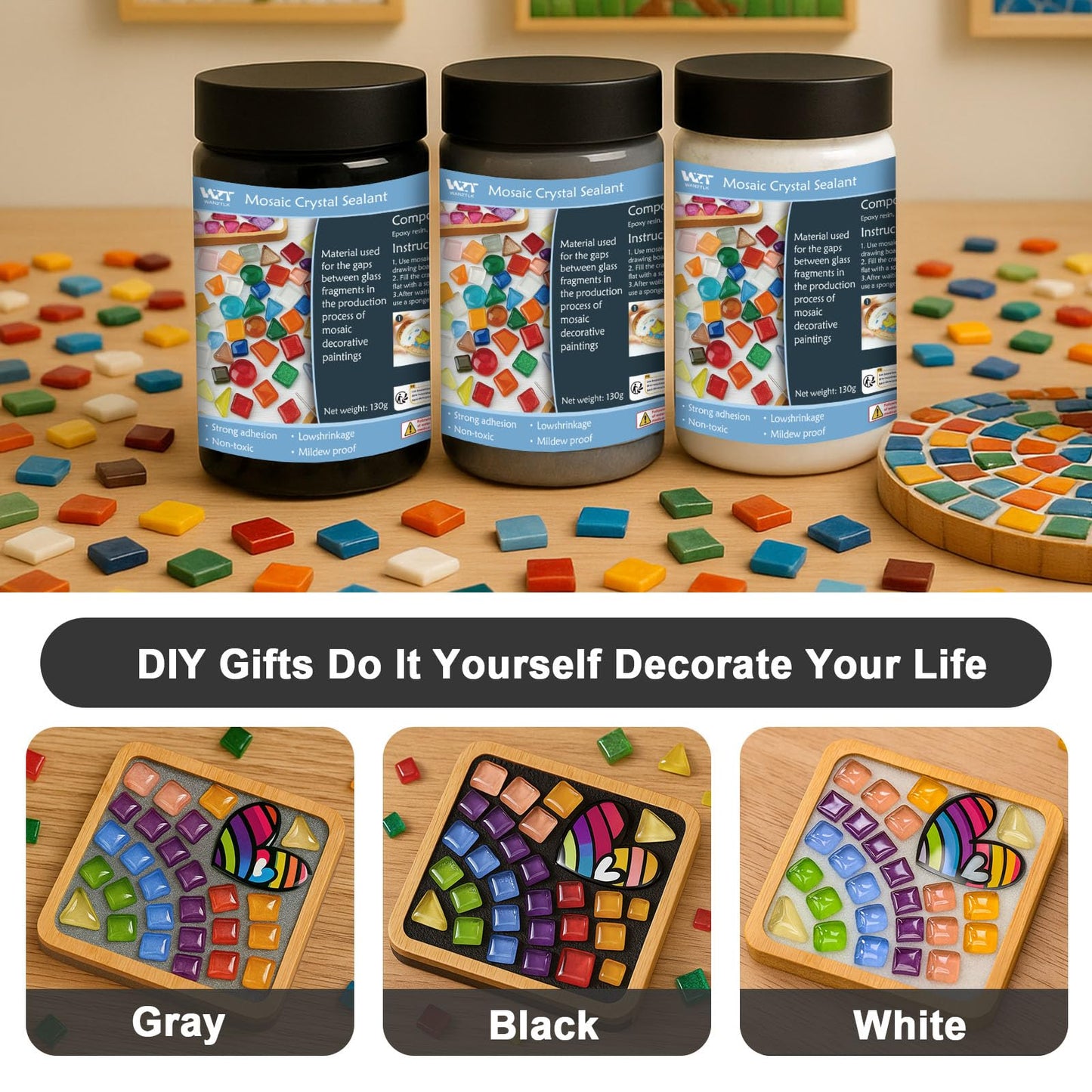 WAN2TLK Mosaic Crystal Grout Kit, Mosaic Tile Accessories, No Water Needed, Direct caulking, Essential for Handmade Grouting, Mosaic Crystal Sealant for All Tiles & Surfaces