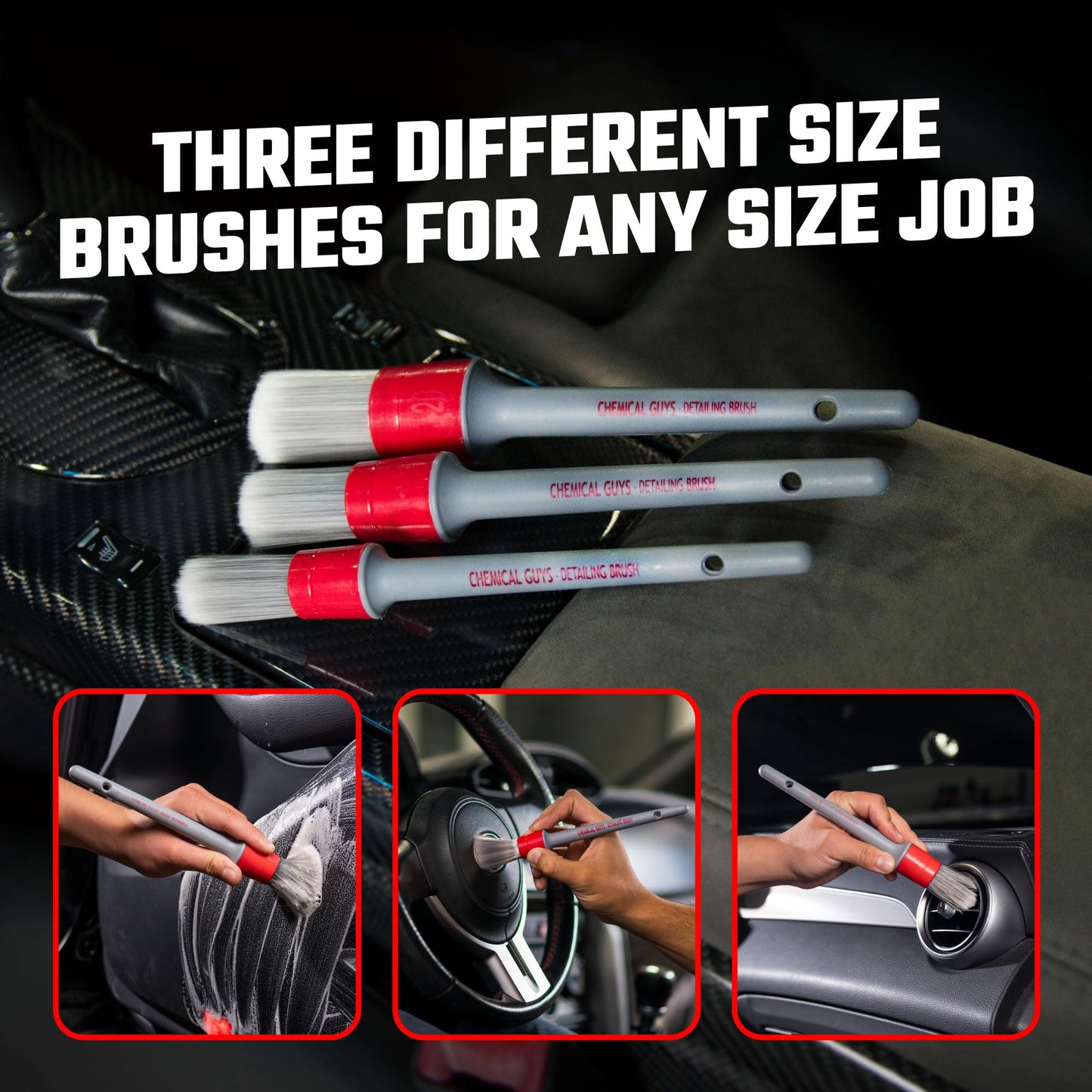 Chemical Guys All in The Details Interior Detailing Brush Set (Great for Cars, Trucks, SUVs, RVs, & More)