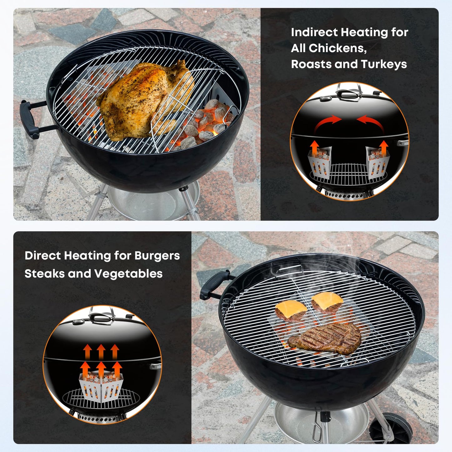 Stanbroil Charcoal Basket Holder for Weber 22" and 26" Charcoal Grills, Heavy Duty Stainless Steel Char-Basket for Briquette, Wood Chips (2 Pack)