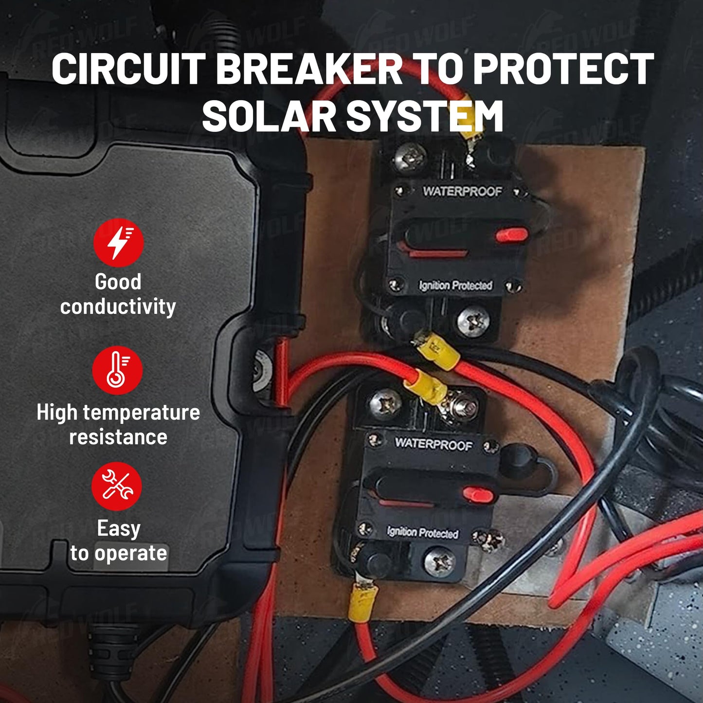 RED WOLF 300A Circuit Breaker Fuse Holder 3/8" Screw Studs w/Manual Reset Switch DC 12-24V for Boat Trolling Motor Marine ATV Trailer Vehicles Stereo Audio Electronic Battery Solar System