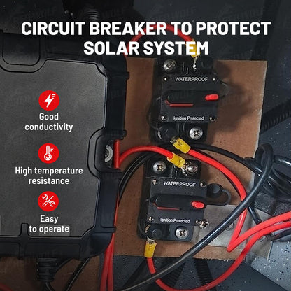 RED WOLF Car Circuit Breaker 30A AMP w/Manual Reset Switch Inline Fuse Holder Inverter 12V-48V DC for Motor Trolling Vehicles Audio Radio Solar System Protection with Wire Lugs Copper Washer Screws