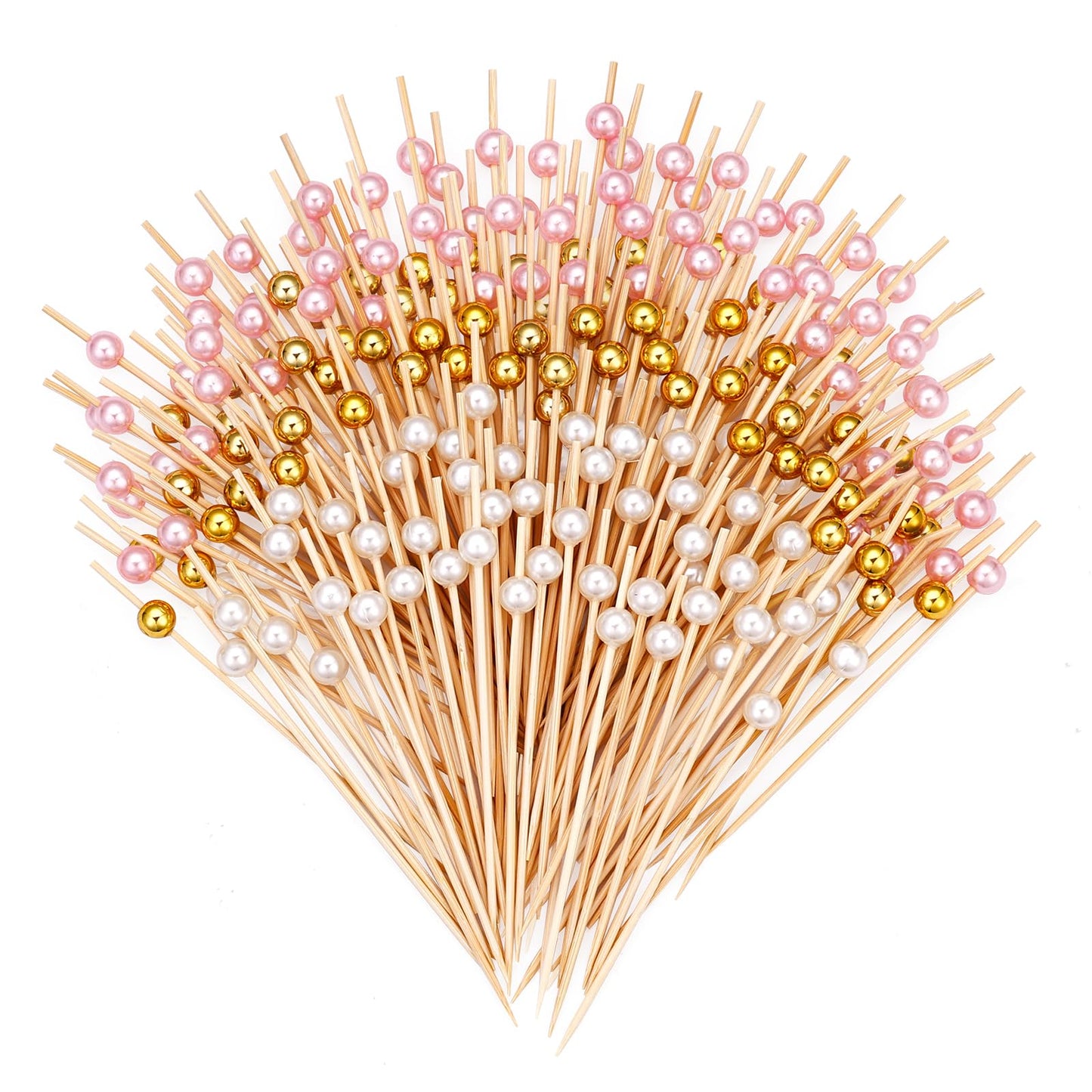 600Pcs Cocktail Picks Toothpicks for Appetizers 4.7" Fancy Gold and Pink Ball Bamboo Skewers Wood Food Sticks Decor for Party Fruit Drinks Sandwich Wooden Charcuterie Boards Accessories