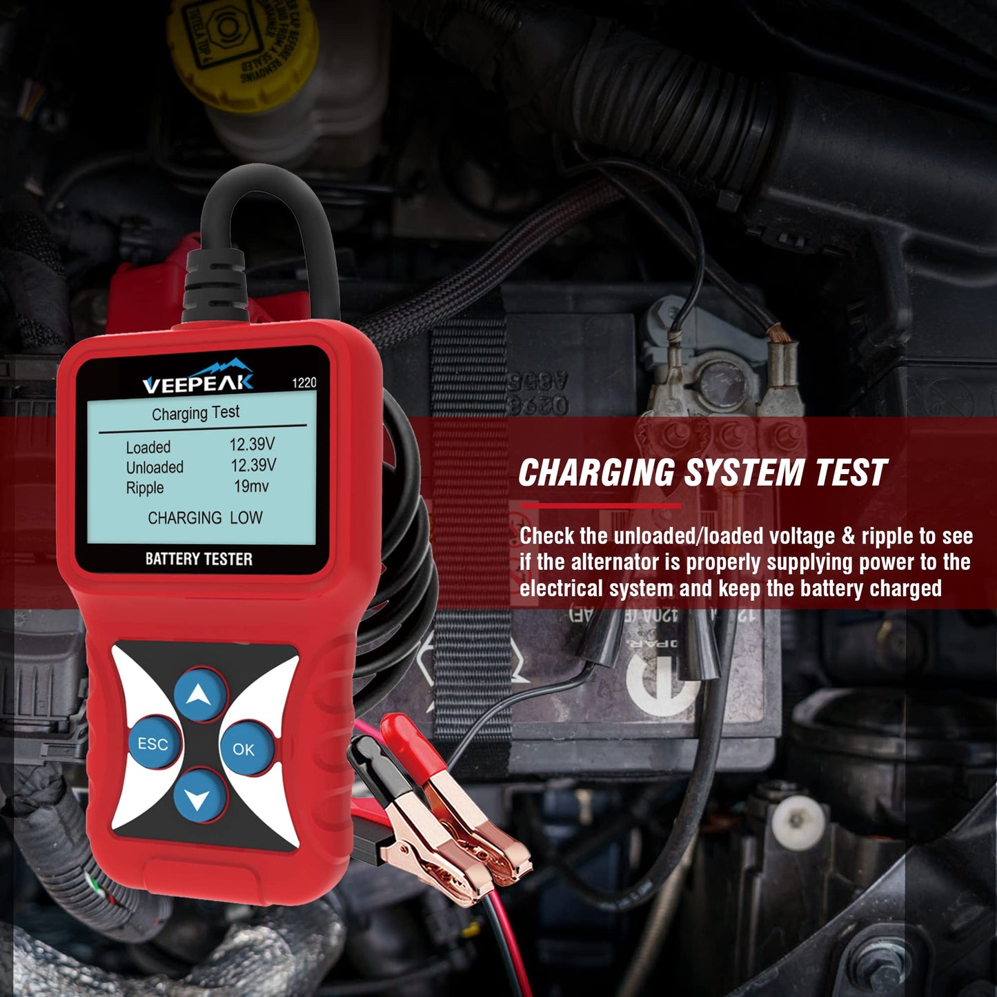 Veepeak 12V Car Battery Tester, Automotive 100-2000 CCA Digital Battery Load Tester Alternator Analyzer Vehicle Charging & Cranking System Testing Tool for Cars, Motorcycles, Boats, ATVs, RVs