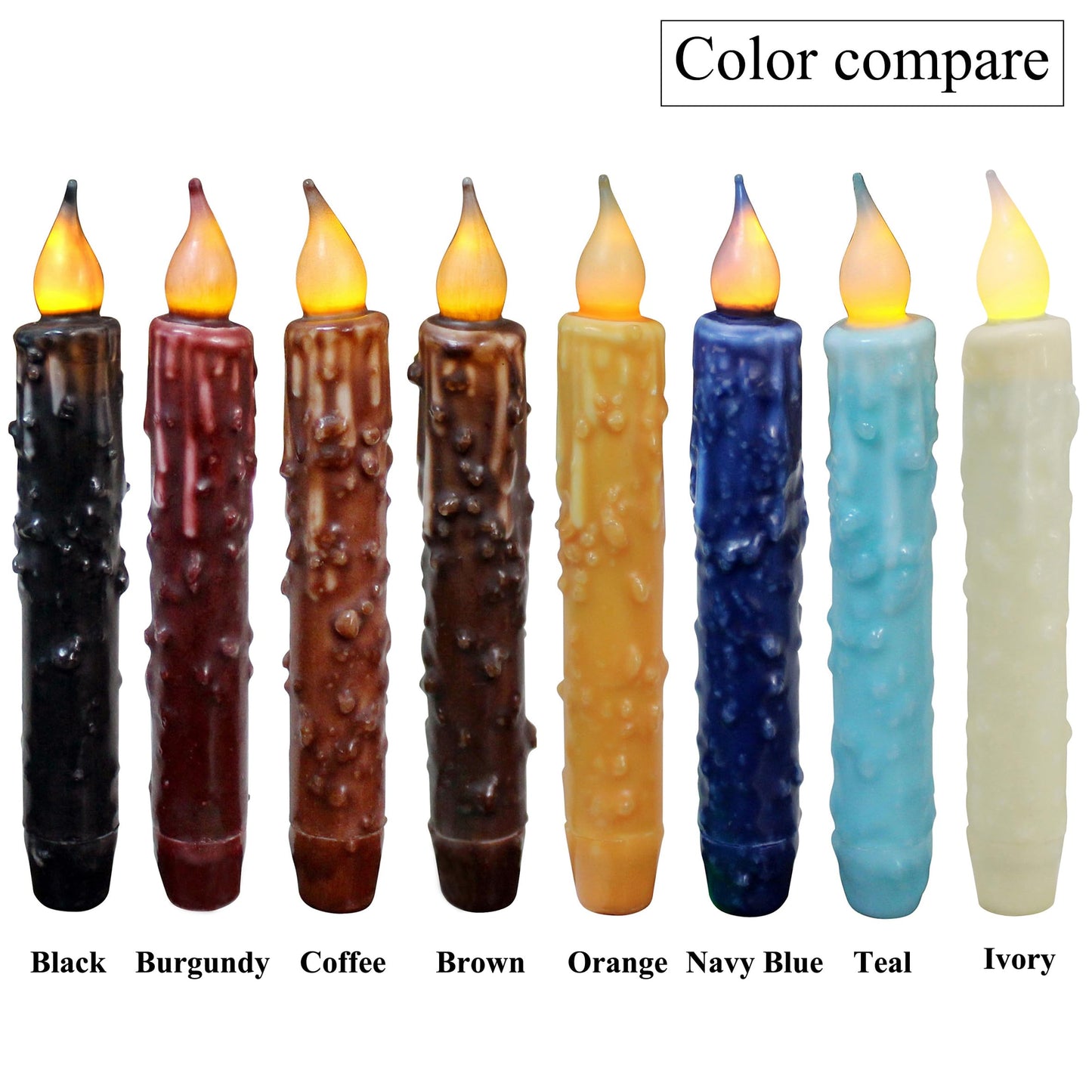 CVHOMEDECO. Real Wax Hand Dipped Battery Operated LED Timer Taper Candles Country Primitive Flameless Lights Décor, 6-3/4 Inch, Matt Black, 2 PCS in a Package