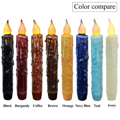 CVHOMEDECO. Real Wax Hand Dipped Battery Operated LED Timer Taper Candles Country Primitive Flameless Lights Décor, 6-3/4 Inch, Matt Black, 2 PCS in a Package
