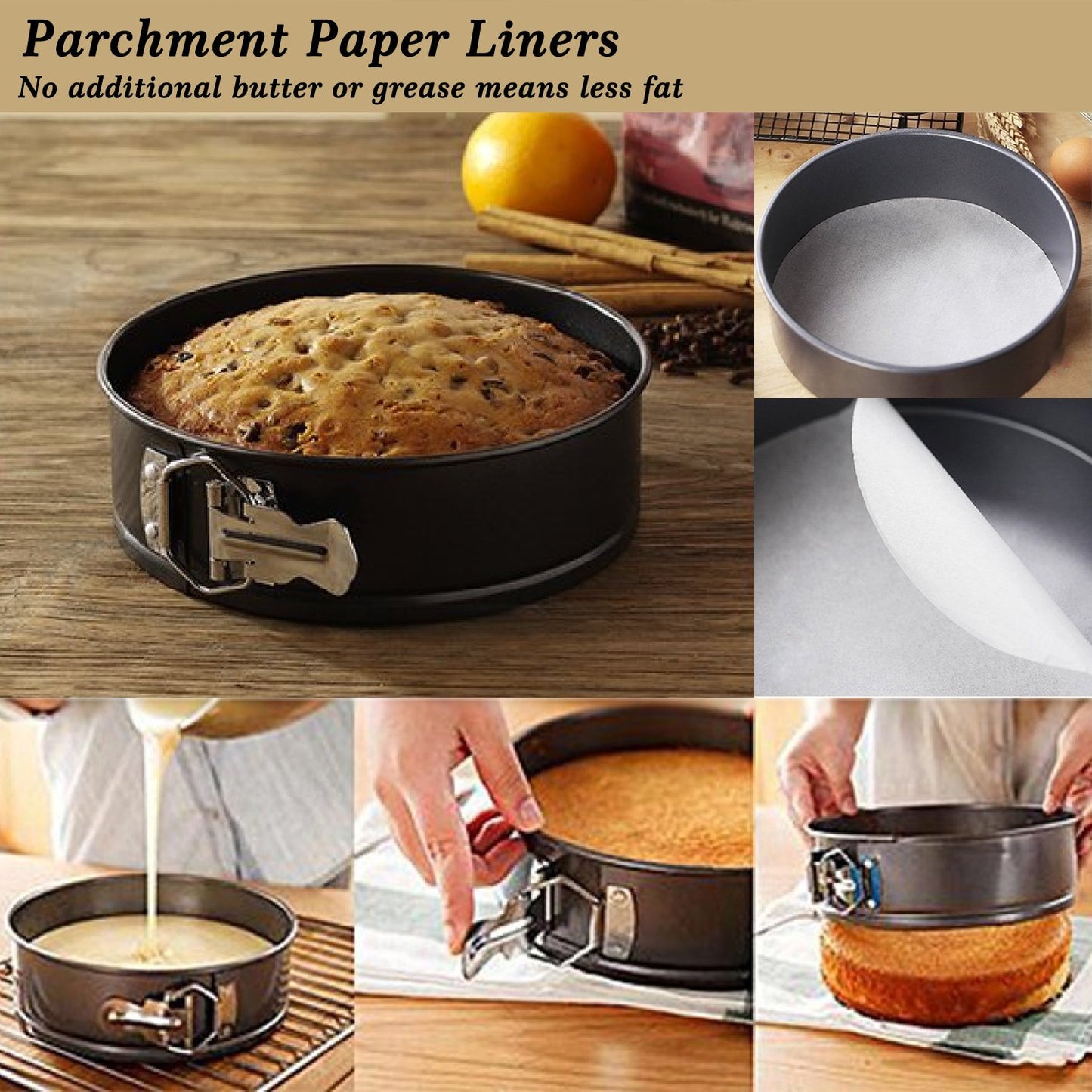 Springform Pan, Nonstick Leakproof 3 Pcs (4"/7"/9") Round Cake Pan for Baking Cheesecake Pan with 50 Pcs Parchment Paper Liners by MASSUGAR