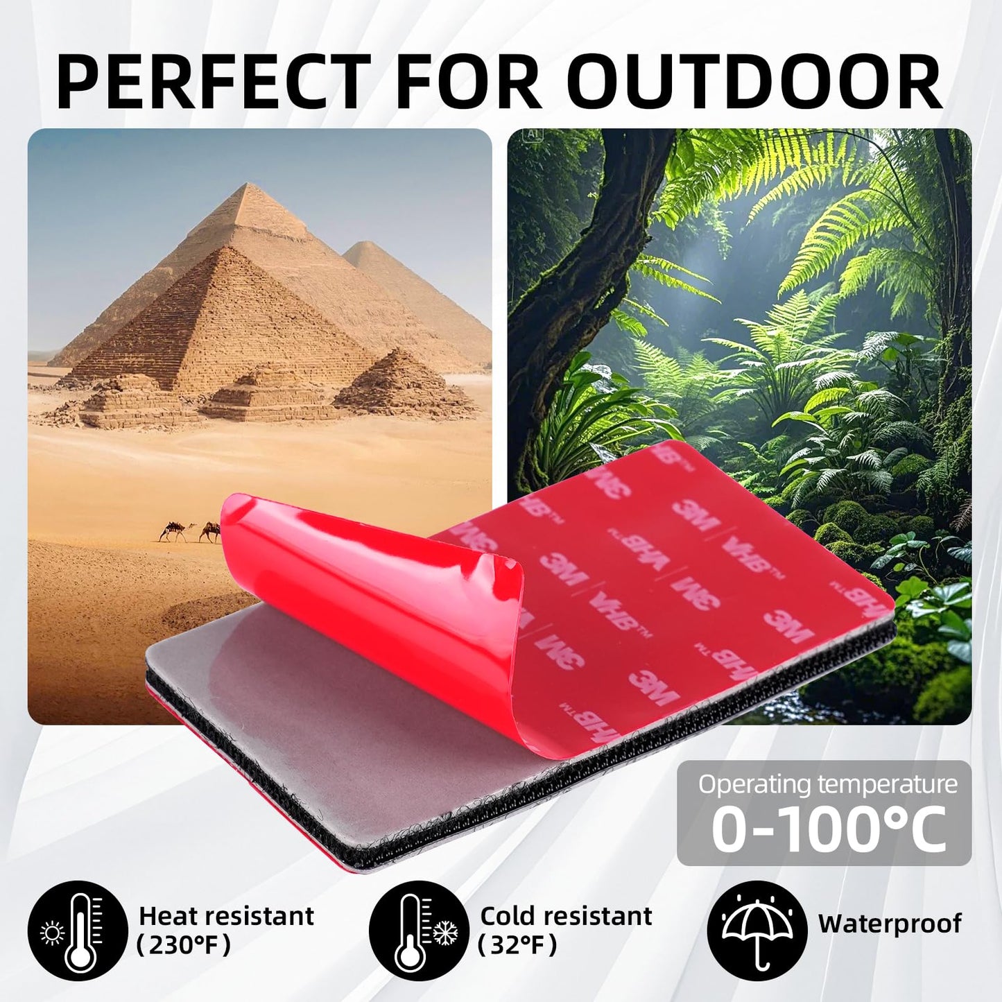 10 Pairs Heavy Duty Hook and Loop Strips 2" x 4" with VHB Adhesive Backing, Heat-Resistant Adhesive Strips, Waterproof Mounting Tape for Outdoor, Home, Garage, Garden & DIY Projects