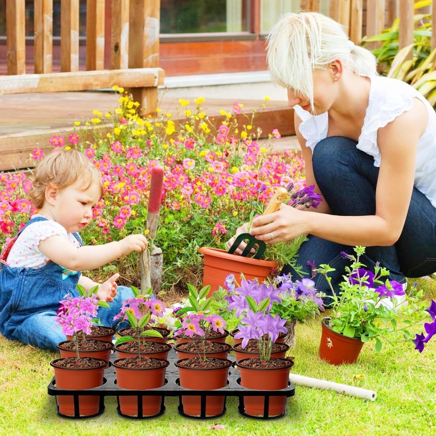 12 Cell Nursery Planter Pots Trays, 6-Pack Seed Starter Pots Moving Trays, Plant Pot Shuttle Carry Holder and Trays for 4 inch Round Plastic Nursery Pots Flowerpot Carrier Transporting