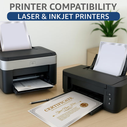 50 Certificate Paper 8.5 x 11 for Printing - Blank Certificate Papers for Award Certificates & Diploma Paper - Premium Silver Foil Award Papers Cardstock for Awards & Certificates Graduation