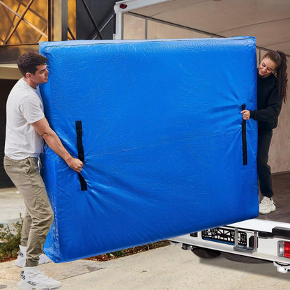 Mattress Bag for Moving, BETU Waterproof Mattress Protector Mattress Cover (Queen) Storage Bags with 8 Heavy-Duty Handles and Zipper for Bed Extra Thick Large Reusable (82"x62"x15" Blue)