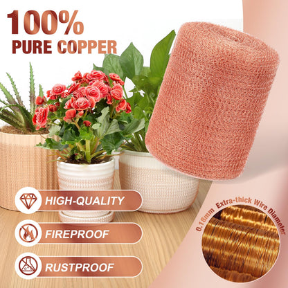 Angooni Copper Mesh,Pure Copper Wire Mesh 5in x 50ft Premium Copper Mesh Ideal for Hole Blocking, Rustproof Pure Copper Mesh Roll