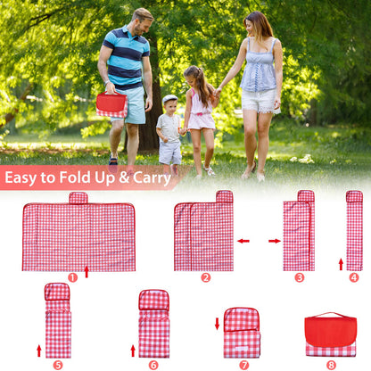 BARTHKIT Extra Large Outdoor Picnic Blanket, 79"x79" Waterproof Picnic Mat, Sandproof Beach Blanket Portable Camping Blanket Lightweight for Camping Beach Park Courtyard, Red & White Grid