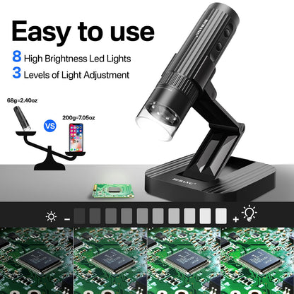 BEBANG WiFi Digital Microscope for Adults, 50X-1000X Wireless Phone Microscope with Adjustable Stand for Education Coins Electronics Repair