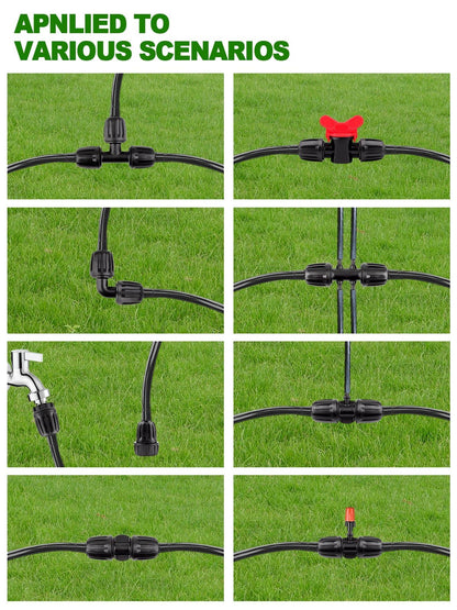 24 Pcs 1/2 inch Tubing Irrigation Fittings Kit, Kalolary Barbed Locked Connectors for Garden Lawn Drip Irrigation System(Switch Valves, T Connectors, Tees, Elbows, Ends, 1/2" to 1/4" tubing Reducers)