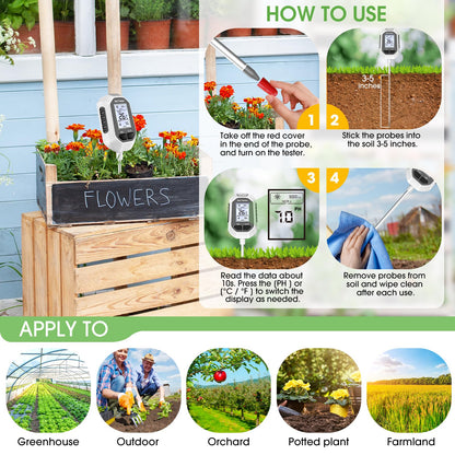 5-in-1 Soil Moisture Meter Digital Plant Temperature/Soil Moisture/PH Meter/Sunlight Intensity/Soil Fertility Backlight LCD Display Soil Test Meter for Gardening, Farming and Outdoor Plants