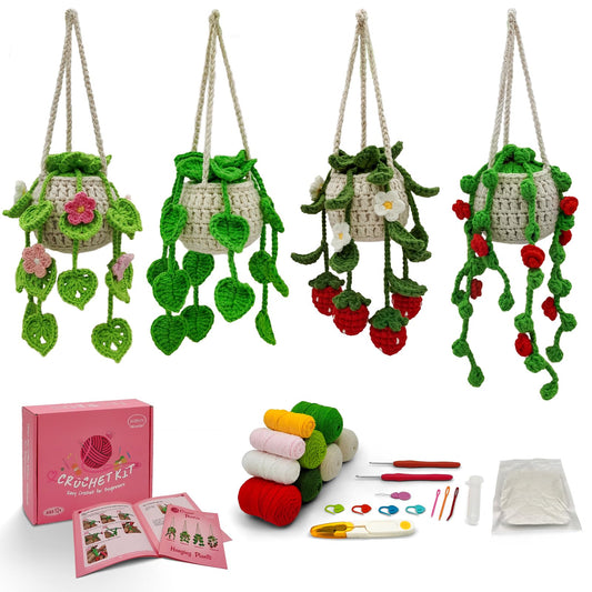 SGIBYN Crochet Kit for Beginners with Step-by-Step Video Tutorials,Beginners Starter Crochet Succulent Plant Kit for Adults,Knitting Kits Learn to Crochet Set (Hanging Plants)