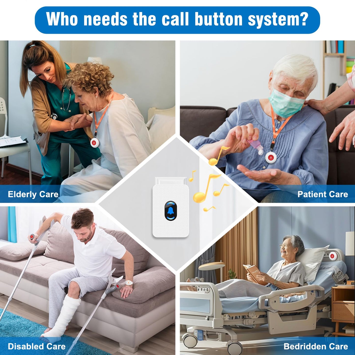 Daytech Caregiver Pager Wireless Senior Alarm Call Button Emergency Panic Button Call Bell Alert System for Elderly/Pregnant/Disabled, 1 Receiver + 1 Watch Call Button