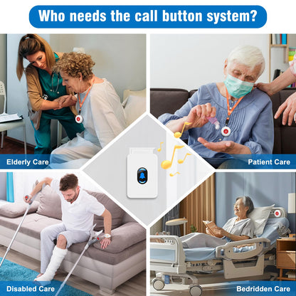 Daytech Caregiver Pager Wireless Senior Alarm Call Button Emergency Panic Button Call Bell Alert System for Elderly/Pregnant/Disabled, 1 Receiver + 1 Watch Call Button