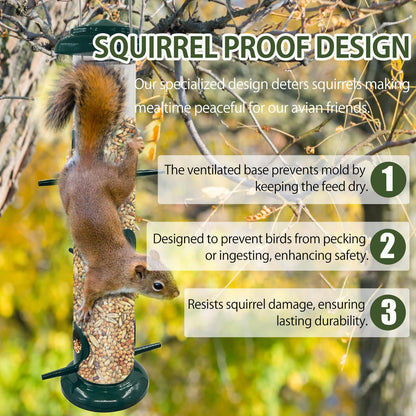 2Pack Metal Bird Feeders Hanging Tube for Garden – Wild Bird Seed Feeder with 6 Feeding Ports, Steel Hanger, Weatherproof Hanging Bird Feeder for Small Birds, Niger Seeds & More