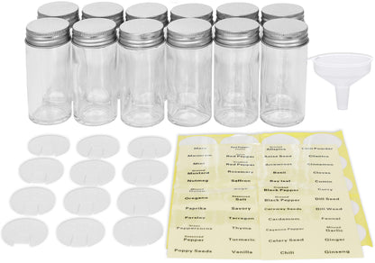 Simple Houseware Spice Jars 12 Pack-3oz Glass Round Bottles with Labels