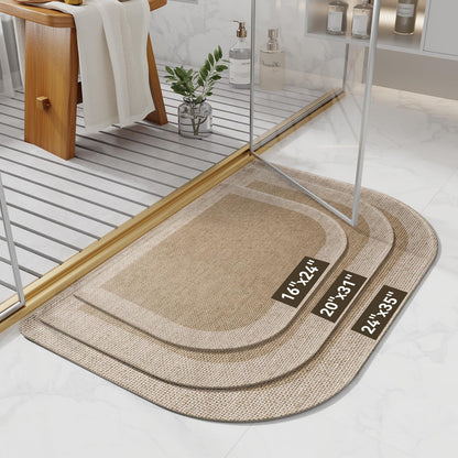 Bathroom Rugs Mat 20x31, Ultra Thin Non Slip Bath Mats for Bathtub Quick Dry Absorbent Rubber Bathroom Mat Fit Under Door, Washable Half Round Bath Rugs, Beige Brown
