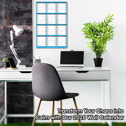 2026 Wall Calendar Large Size 24" x 36", Paper Folded 12 Month Annual Yearly Wall Planner, Reversible, Horizontal/Vertical