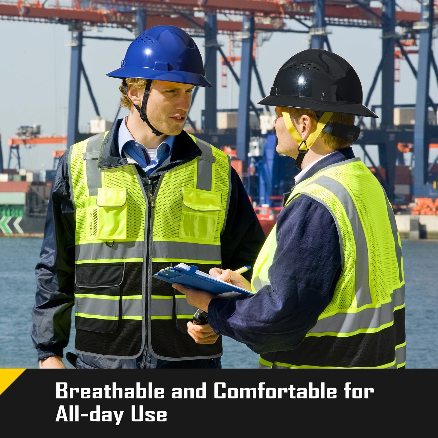 COOLJOB 9 Pockets Reflective Mesh Safety Vest for Men, Hi-vis Work Vest for Construction, Class 2 ANSI Standard, Yellow Large 1 pack