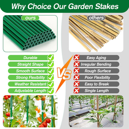 123PCS Garden Stakes Set with 36PCS 16 Inch Fiberglass Plant Sticks and Stake Arms, DIY 4ft 5ft 6ft 7ft 8ft Tomato Stakes, Garden Stakes for Vegetables Tomato Pepper Indoor Outdoor Plants