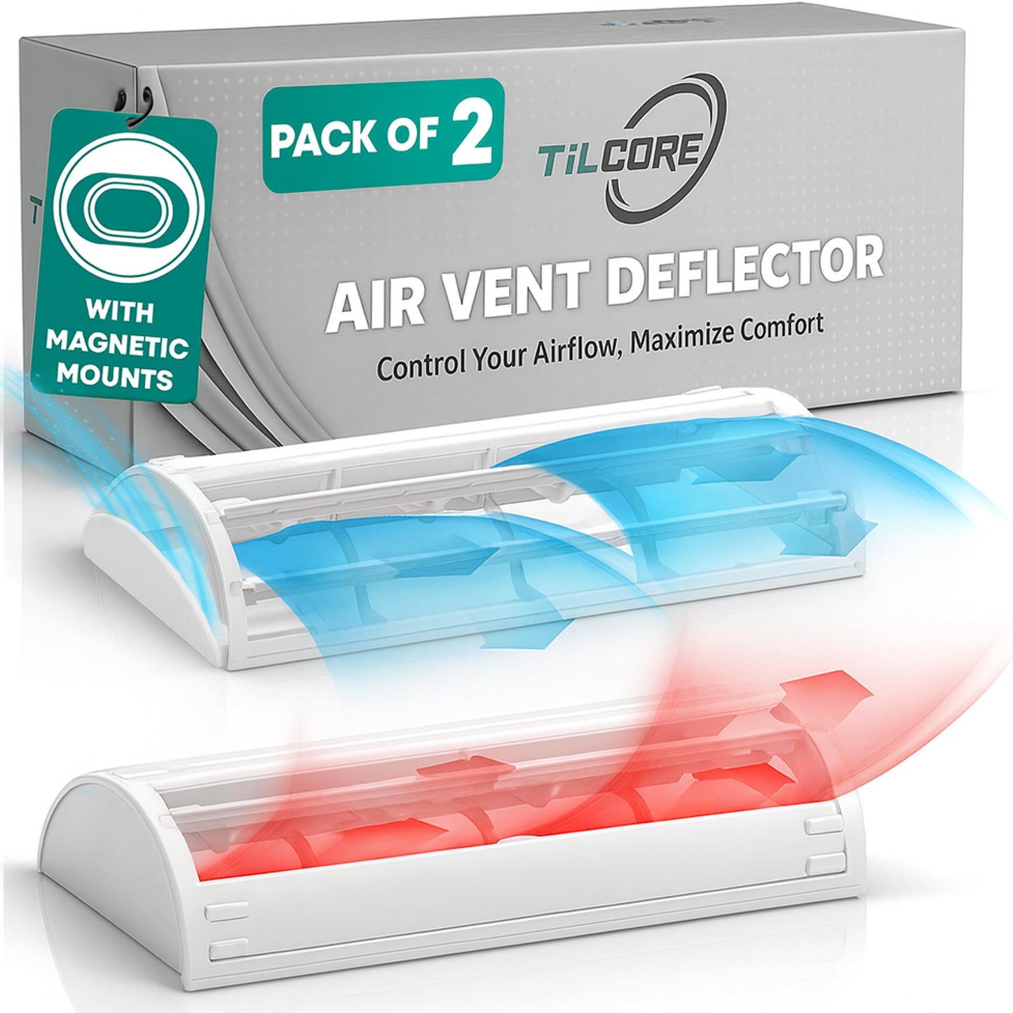 Air Vent Deflector with 6-Way Multi-Directional Airflow - 10x4", 2-Pack Heat Register Cover: Magnetic Vent Covers for Home Floor, Air Conditioner Deflector, Heater Diverter for Wall, Ceiling, AC Duct