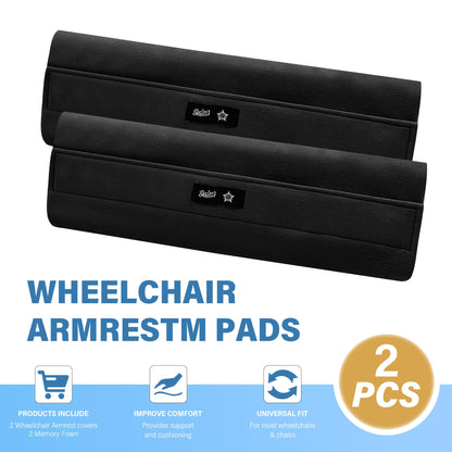 Spring Season Wheelchair Armrest Covers (Pair) - Suede Velvet Memory Foam Pads, Soft Support Cushion for Wheelchairs, Office & Transport Chairs (Black)