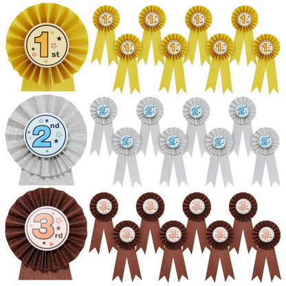 24-Pack Award Ribbons - Participation Decorations, Rosette Ribbons, 1st, 2nd, and 3rd Place Recognition Awards for Spelling Bees, Science Fairs, Talent Shows, Gold, Silver, Bronze