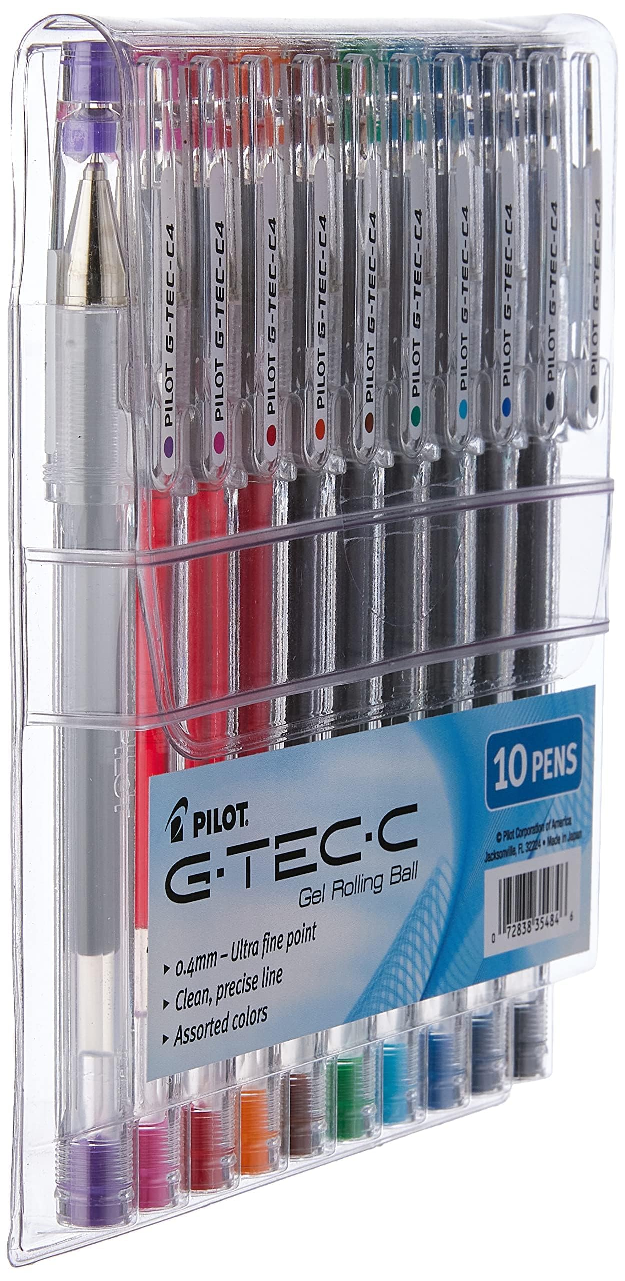 Pilot G-Tec-C Gel Rolling Ball Pens, Ultra Fine Point, Assorted Colors, 10-Pack Pouch (35484)