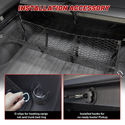 RED WOLF 3 Pockets Cargo Net for Pickup Trunk Ford Dodge Chevy GMC Trunk Bed Storage Organizer Stretchable Rear Cargo Storage Mesh Netting (47.2X 11.8X 11.8 Inch)