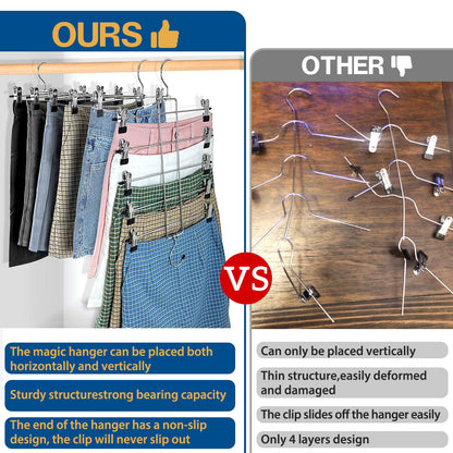 3 Piece Skirt Hanges Space Saving, Pants Hangers with Clips 5 Tier,Closet Organizers and Storager,Clothes Hanger Space Saver,Closet Organization for Skirt,Trousers,Jeans,Legging