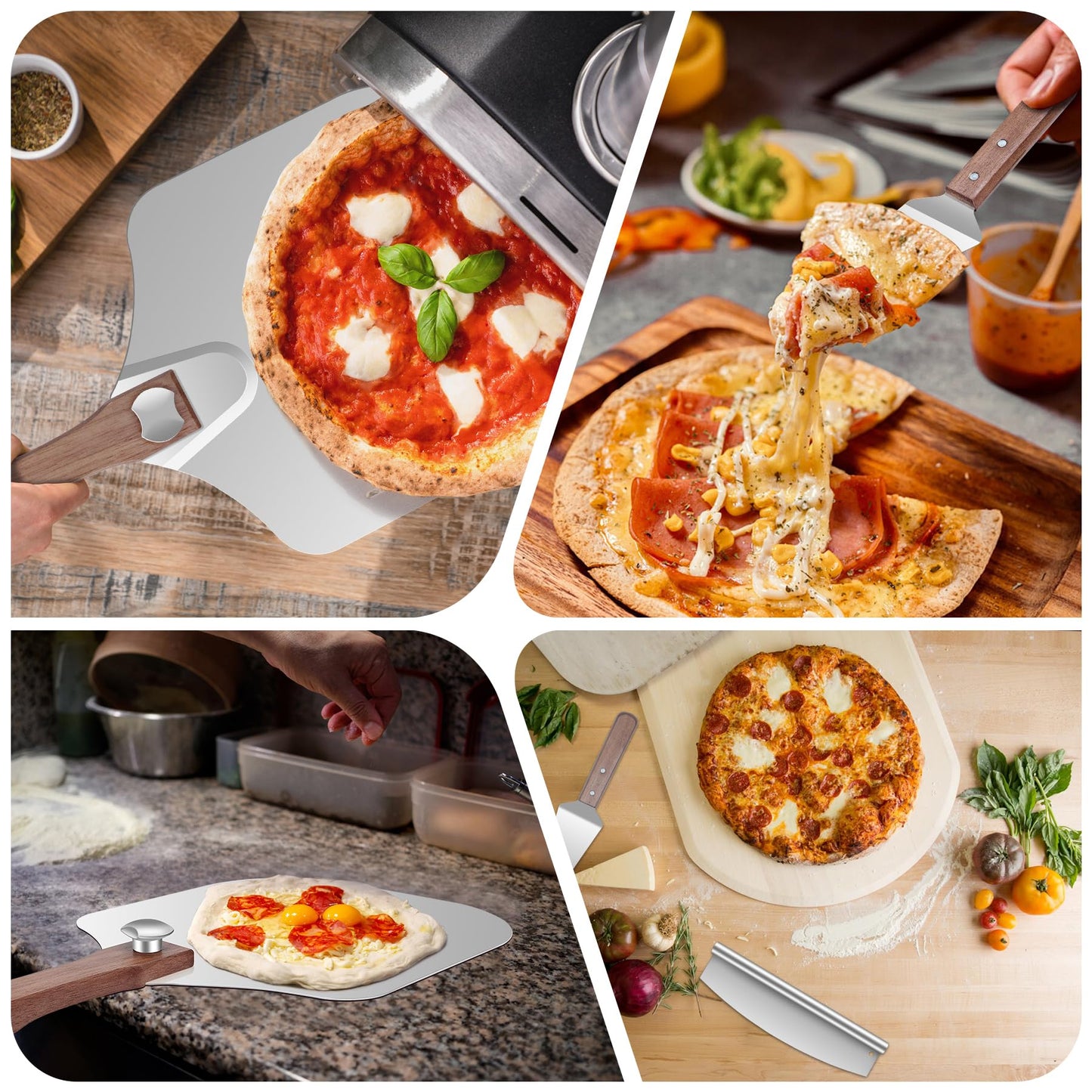 Pizza Peel Aluminum Pizza Spatula,12x 14" Metal Pizza Paddle with Foldable Wooden Handle,Pizza Rocker Cutter,Pizza Server,for Pizza Oven(Gift-Ready)
