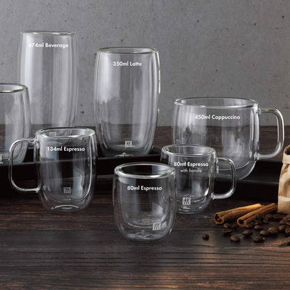 ZWILLING Sorrento Plus 2 Piece Insulated Double-Wall Glass Espresso Mug Set, Single-Shot 80mL