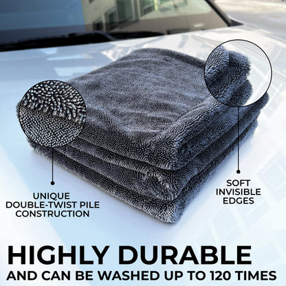 WEST BROS Large Microfiber Car Drying Towel 1300 GSM Double Twist Pile - Premium Auto Wash Towel for Cars Trucks SUV - Super Absorbent Detailing Cleaning Cloth 20x26'' Gray 1-Pack