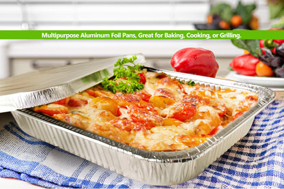 Sturdy Pack Aluminum Foil Pans with Lids, 9"x13"x2.5" – Half-Size Disposable Steam Table Pans for Catering, Baking, Cooking, Roasting – 10 Pack with Lids
